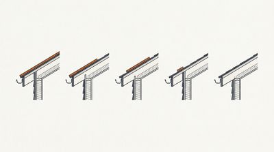 Five roof eaves compared, each showing a different extent of ice barrier coverage