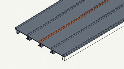 Isometric view of standing seam metal roofing showing the raised seam profile